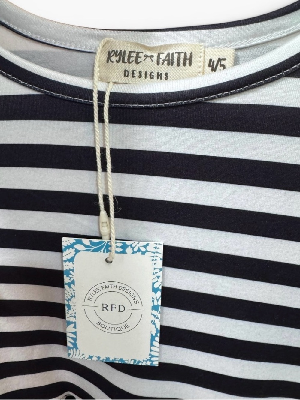 NWT Rylee Faith Designs Black White Stripe Flutter Sleeve Ghost Dress Girls 5/6 - Picture 5 of 6